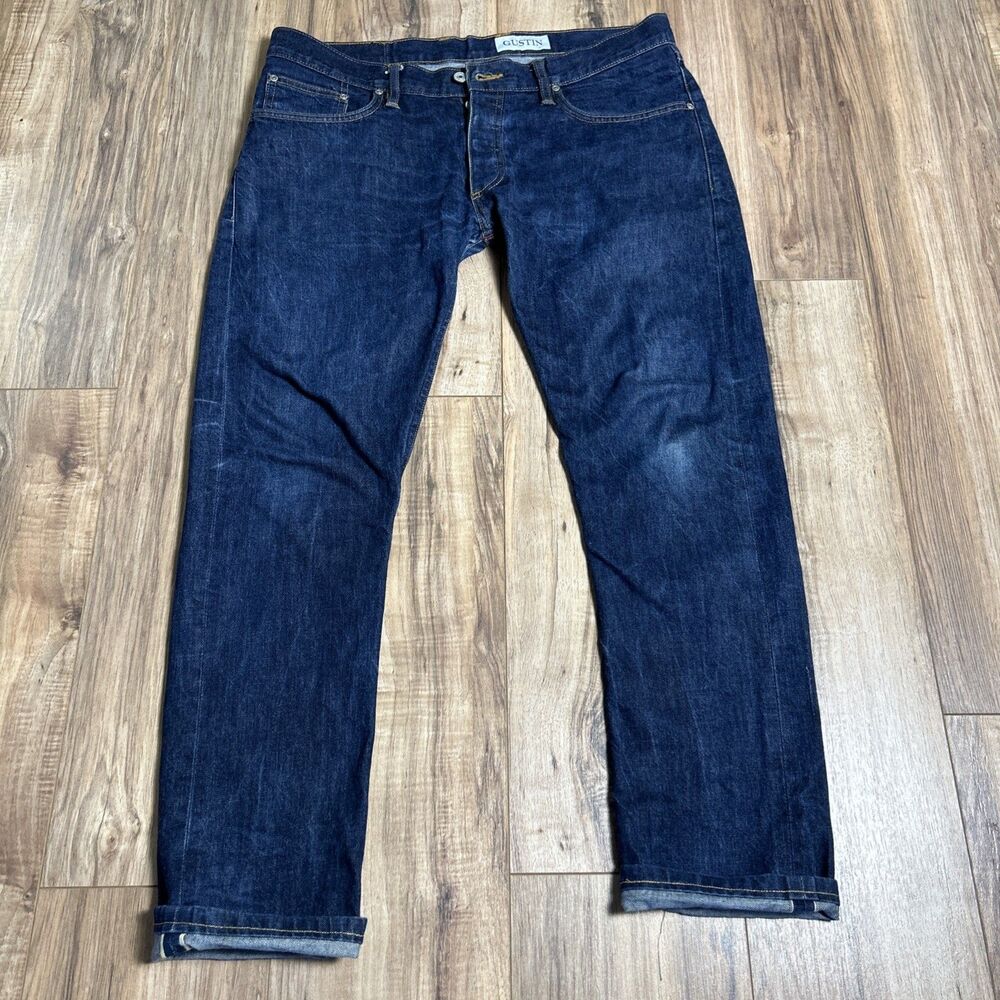 Gustin Jeans Mens 37 x 29 Dark Blue Raw Selvedge California Straight Fit USA